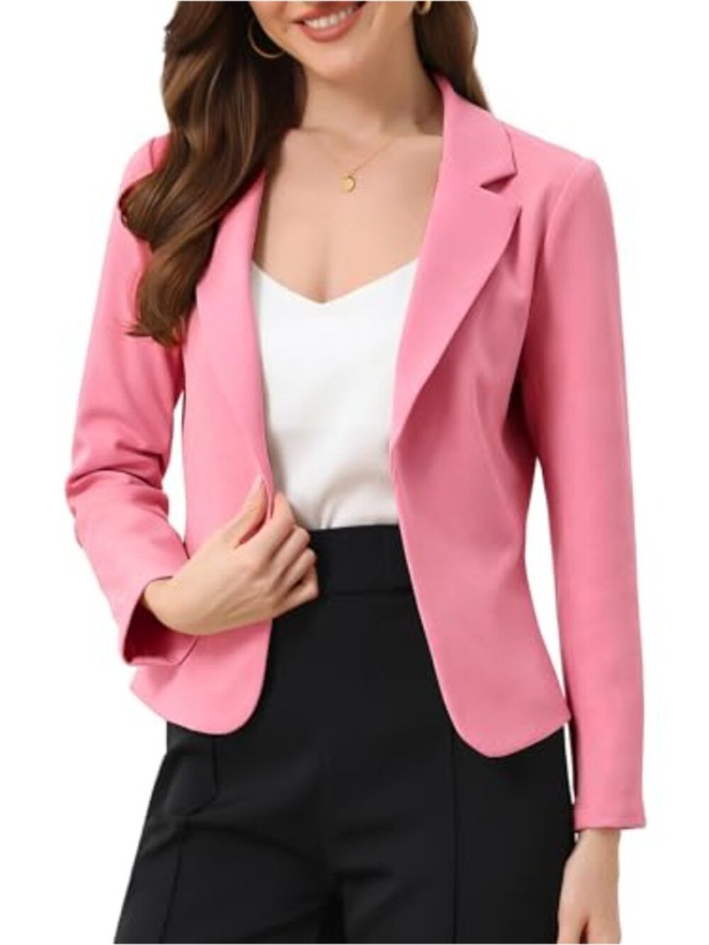 Womens Open Front Office Work Business Crop Blazer Jacket Notched Lapel